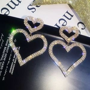 Crystal Double Heart Gold Drop Earrings